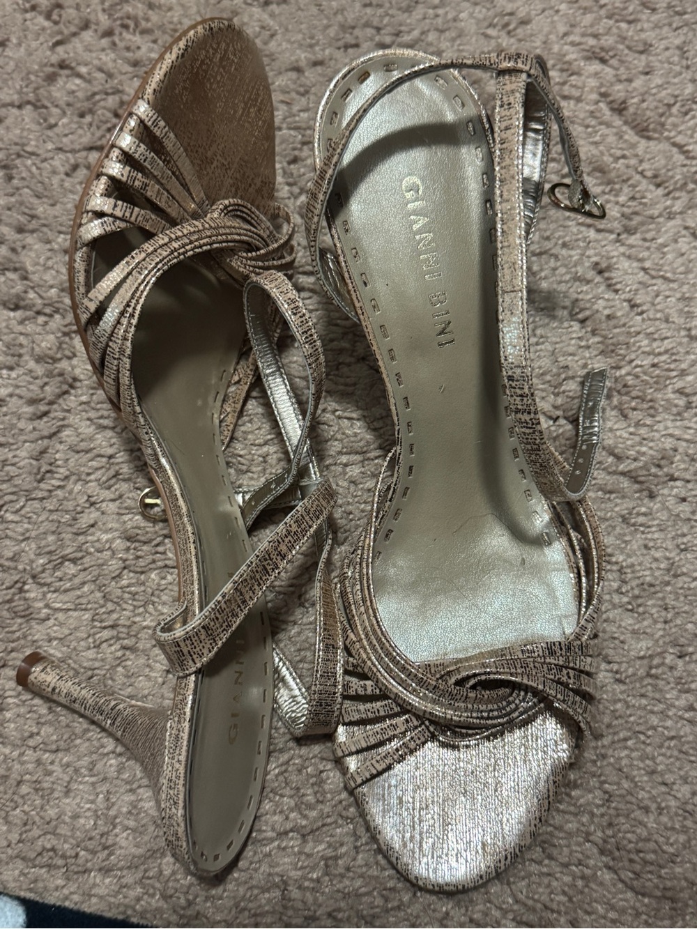 Gianni Bini Metallic Rose Strappy High Heel Sandals